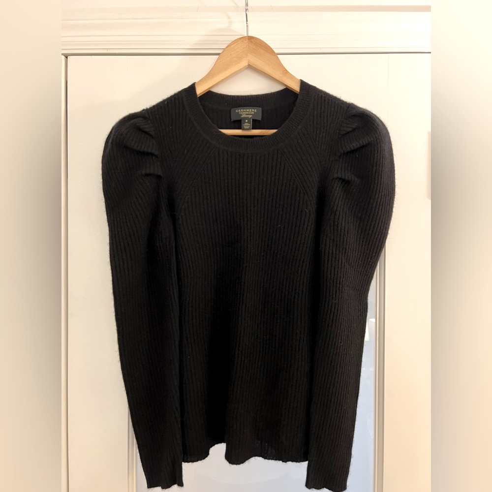 Charter Club 100% Cashmere puff cap sleeve black sweater size medium